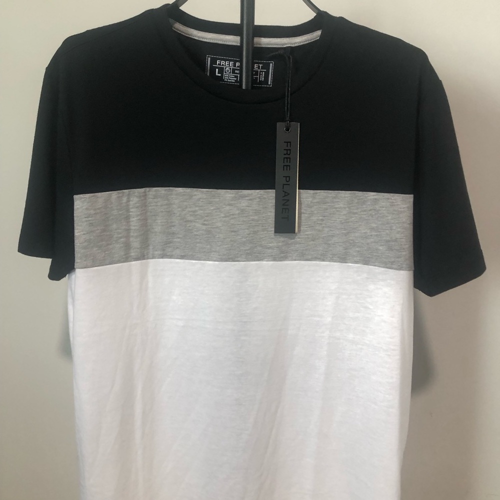Free Planet Black Gray White Block Short Sleeve Tee